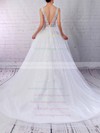 Tulle V-neck Sweep Train Ball Gown Beading Wedding Dresses #PWD00023221
