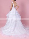 Organza V-neck Sweep Train Ball Gown Ruffles Wedding Dresses #PWD00023222