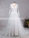 Tulle Scoop Neck Sweep Train Ball Gown Appliques Lace Wedding Dresses #PWD00023286