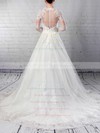 Tulle Scoop Neck Sweep Train Ball Gown Appliques Lace Wedding Dresses #PWD00023286