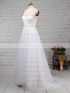 Tulle V-neck Sweep Train A-line Beading Wedding Dresses #PWD00023124