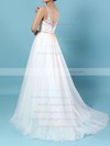 Tulle V-neck Sweep Train A-line Beading Wedding Dresses #PWD00023124