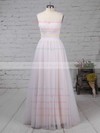 Tulle Scoop Neck Sweep Train A-line Appliques Lace Wedding Dresses #PWD00023126