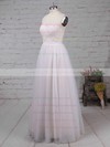 Tulle Scoop Neck Sweep Train A-line Appliques Lace Wedding Dresses #PWD00023126