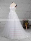 Tulle V-neck Sweep Train A-line Beading Wedding Dresses #PWD00023164