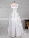 Satin Square Neckline Sweep Train Ball Gown Beading Wedding Dresses #PWD00023171