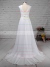 Lace Chiffon Scoop Neck Sweep Train A-line Beading Wedding Dresses #PWD00023197
