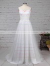 Tulle Lace V-neck Sweep Train A-line Appliques Lace Wedding Dresses #PWD00023211