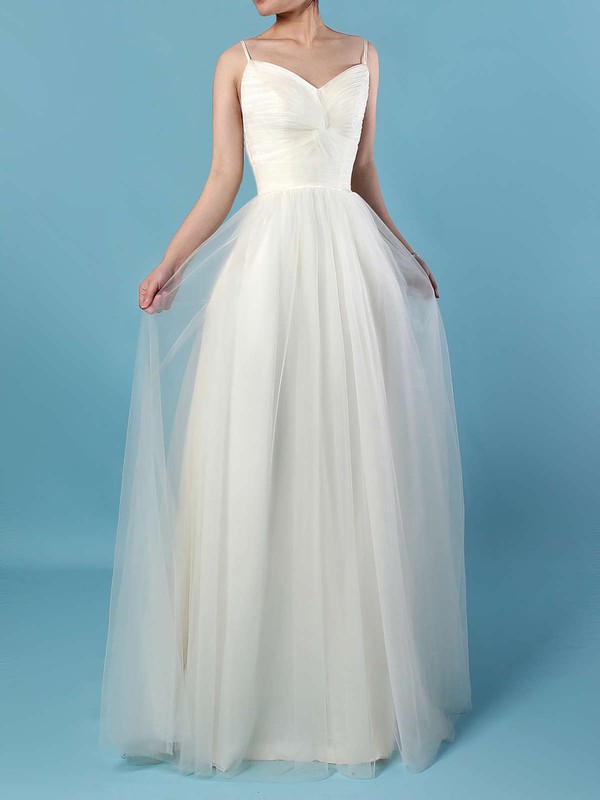 Tulle V-neck Floor-length A-line Ruffles Wedding Dresses #PWD00023214