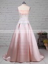 Satin Strapless Sweep Train Ball Gown Appliques Lace Wedding Dresses #PWD00023235
