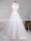 Organza Tulle V-neck Sweep Train Ball Gown Beading Wedding Dresses #PWD00023237