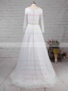 Lace Tulle Scoop Neck Sweep Train Princess Beading Wedding Dresses #PWD00023246