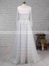 Lace Tulle Scoop Neck Sweep Train Princess Beading Wedding Dresses #PWD00023246
