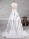 Satin Scoop Neck Sweep Train Ball Gown Bow Wedding Dresses #PWD00023255