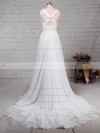 Chiffon V-neck Sweep Train A-line Beading Wedding Dresses #PWD00023289
