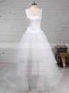 Satin Tulle V-neck Sweep Train Ball Gown Tiered Wedding Dresses #PWD00023312