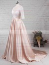 Satin Tulle Scoop Neck Sweep Train Ball Gown Appliques Lace Wedding Dresses #PWD00023314
