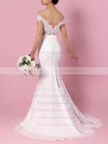 Lace Chiffon Off-the-shoulder Sweep Train Trumpet/Mermaid Sashes / Ribbons Wedding Dresses #PWD00023358