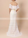 Lace Off-the-shoulder Sweep Train Trumpet/Mermaid Sashes / Ribbons Wedding Dresses #PWD00023361