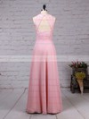 A-line Scoop Neck Lace Chiffon Floor-length Ruffles Bridesmaid Dresses #PWD01013465