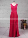 A-line V-neck Chiffon Floor-length Split Front Bridesmaid Dresses #PWD01013579