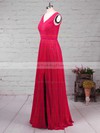 A-line V-neck Chiffon Floor-length Split Front Bridesmaid Dresses #PWD01013579