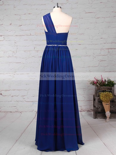 A-line One Shoulder Chiffon Floor-length Beading Bridesmaid Dresses #PWD01013586