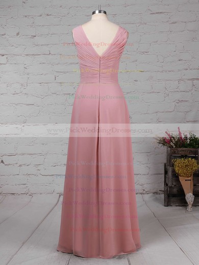 Empire V-neck Chiffon Floor-length Ruffles Bridesmaid Dresses #PWD01013481