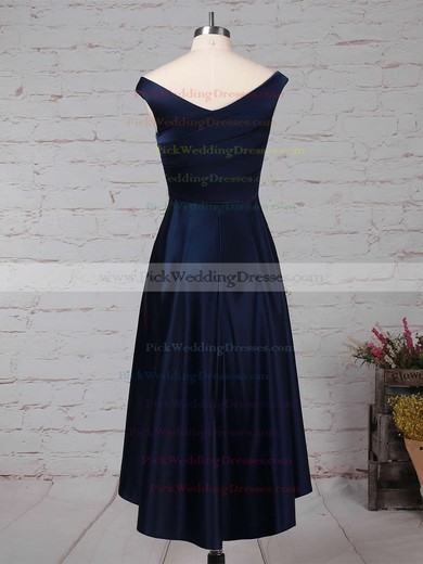 A-line Off-the-shoulder Satin Asymmetrical Ruffles Bridesmaid Dresses #PWD01013570