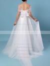 A-line Strapless Tulle Sweep Train Ruffles Wedding Dresses #PWD00023347