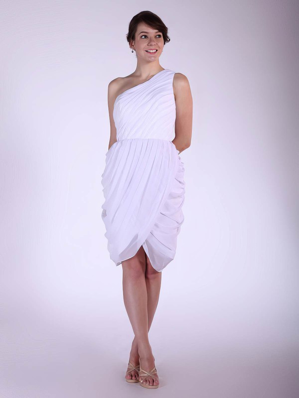A-line Knee-length Chiffon Pleats One Shoulder Bridesmaid Dresses #PWD02042144
