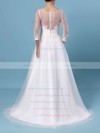 A-line Scoop Neck Tulle Floor-length Appliques Lace Wedding Dresses #PWD00023348