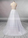 Princess Scoop Neck Tulle Sweep Train Beading Wedding Dresses #PWD00023351