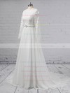 A-line Scoop Neck Lace Chiffon Sweep Train Beading Wedding Dresses #PWD00023355
