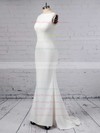 Sheath/Column Scoop Neck Satin Chiffon Sweep Train Wedding Dresses #PWD00023357