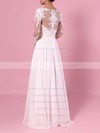 A-line Scoop Neck Chiffon Tulle Floor-length Beading Wedding Dresses #PWD00023359