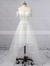 A-line Off-the-shoulder Organza Asymmetrical Appliques Lace Wedding Dresses #PWD00023363