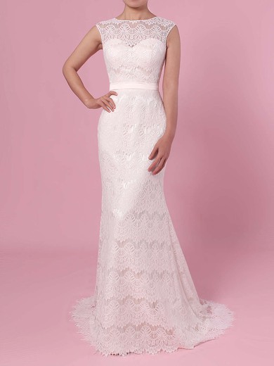 Trumpet/Mermaid Scoop Neck Lace Floor-length Sashes / Ribbons Wedding Dresses #PWD00023364