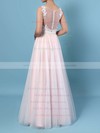 A-line V-neck Tulle Floor-length Beading Wedding Dresses #PWD00023366