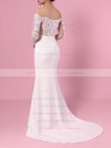 Trumpet/Mermaid Off-the-shoulder Tulle Satin Chiffon Sweep Train Appliques Lace Wedding Dresses #PWD00023368