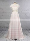A-line Scoop Neck Lace Chiffon Floor-length Wedding Dresses #PWD00023373