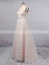 Princess V-neck Tulle Sweep Train Appliques Lace Wedding Dresses #PWD00023381