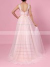 Princess V-neck Tulle Sweep Train Appliques Lace Wedding Dresses #PWD00023381