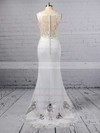 Trumpet/Mermaid V-neck Tulle Silk-like Satin Sweep Train Embroidered Wedding Dresses #PWD00023387