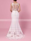 Trumpet/Mermaid V-neck Tulle Silk-like Satin Sweep Train Embroidered Wedding Dresses #PWD00023387