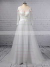 Princess Scoop Neck Tulle Sweep Train Appliques Lace Wedding Dresses #PWD00023389