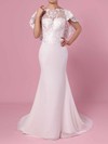 Trumpet/Mermaid Scoop Neck Lace Chiffon Sweep Train Appliques Lace Wedding Dresses #PWD00023391
