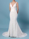 Trumpet/Mermaid V-neck Lace Sweep Train Wedding Dresses #PWD00023398