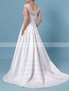 Ball Gown V-neck Lace Satin Sweep Train Pockets Wedding Dresses #PWD00023403