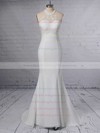 Trumpet/Mermaid Scoop Neck Chiffon Tulle Sweep Train Embroidered Wedding Dresses #PWD00023408